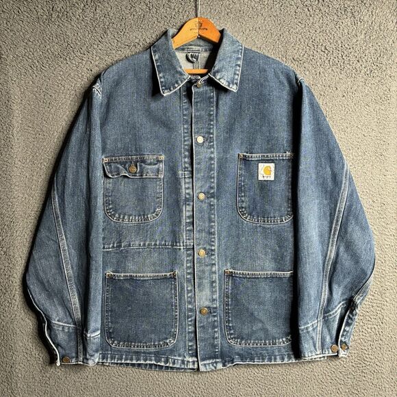 Vintage Carhartt Men's XL Denim Chore Coat Jacket USA Made Dark Wash
